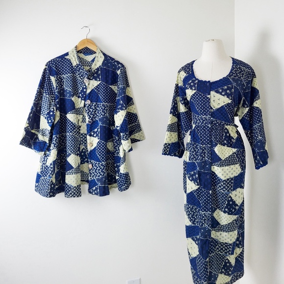 April Cornell Patchwork Midi Dress Cardigan Set 3/4 Sleeve Button Down Long - Picture 1 of 16